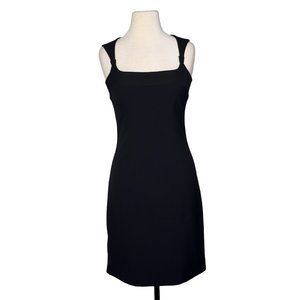 Boston Proper Black Square Neck Knee Length Career LBD Sheath Dress Size 2